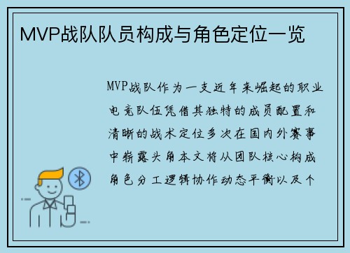 MVP战队队员构成与角色定位一览