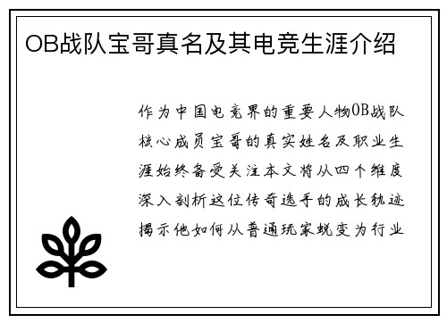 OB战队宝哥真名及其电竞生涯介绍